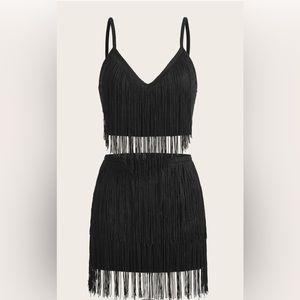 NWOT black fringe skirt top set (2pieces)